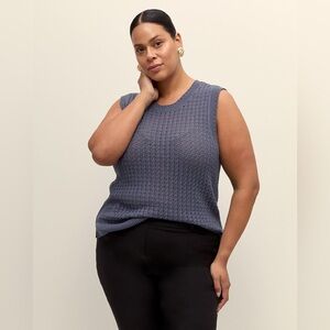 Penningtons Sleeveless Crochet Cotton Sweater Tank with Ribbed Bands Blue 4X NWT